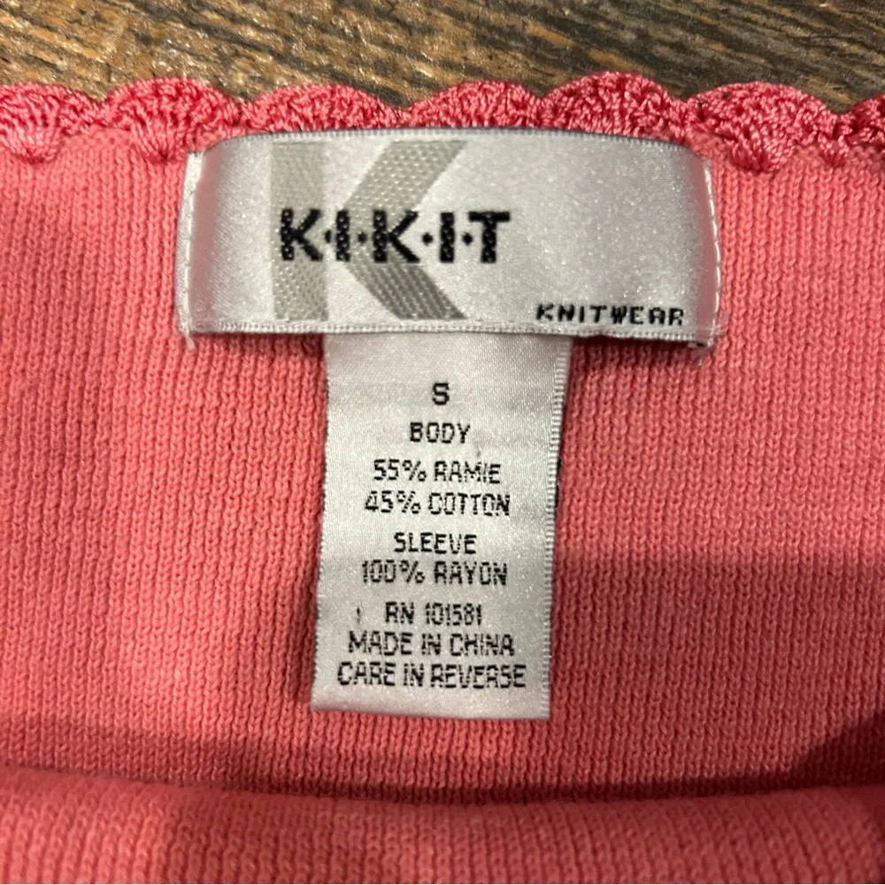 Vintage Y2K Kikit Knitwear Pink Crochet Sleeve Baby Tee – Size Small - Picture 4 of 6